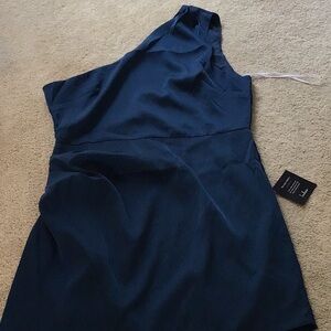 Elegant One-Shoulder Blue Dress